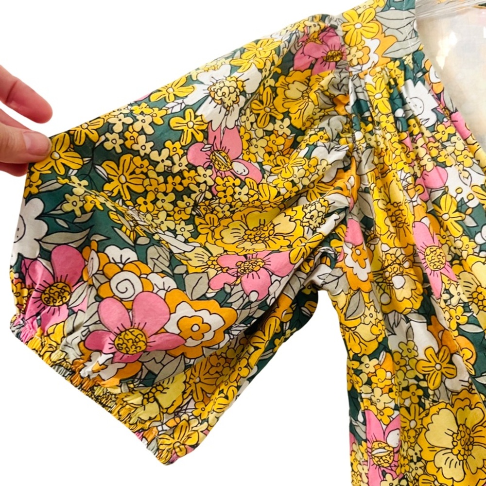 ANTHROPOLOGIE RAHI Petra Retro Faux Wrap Dress in Yellow Floral Size S - Picture 4 of 9